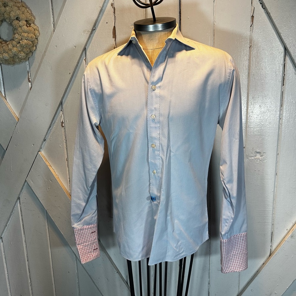 Men's Blue and Pink dotted Shirt by Rufus dress shirt